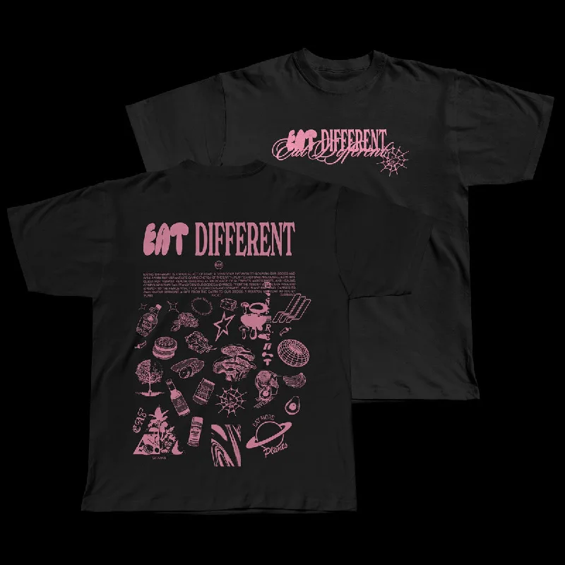 Eat Different - Pink on Black T-Shirt