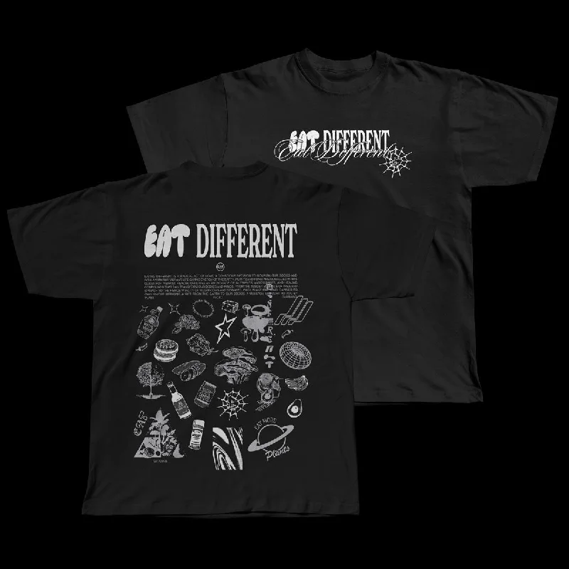 Eat Different - White on Black T-Shirt