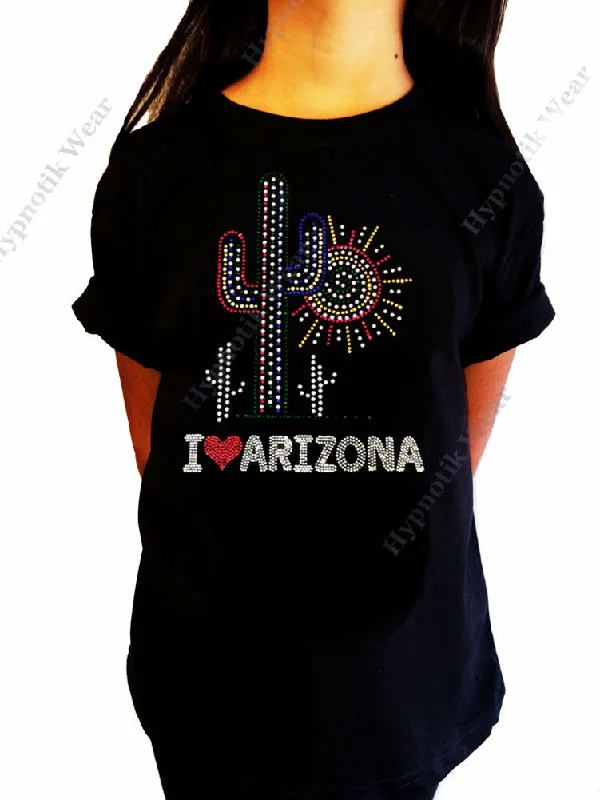 Girls Rhinestone T-Shirt " I Love Arizona " Kids Size 3 to 14 Available