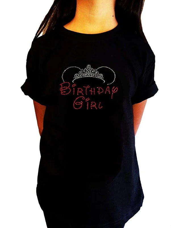 Girls Rhinestone T-Shirt " Red Birthday Girl w/ Tiara " Sizes 3 to 14 Available