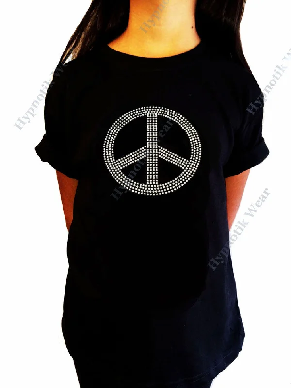 Girls Rhinestud T-Shirt " Silver Peace Sign " Sizes 3 to 14 Available