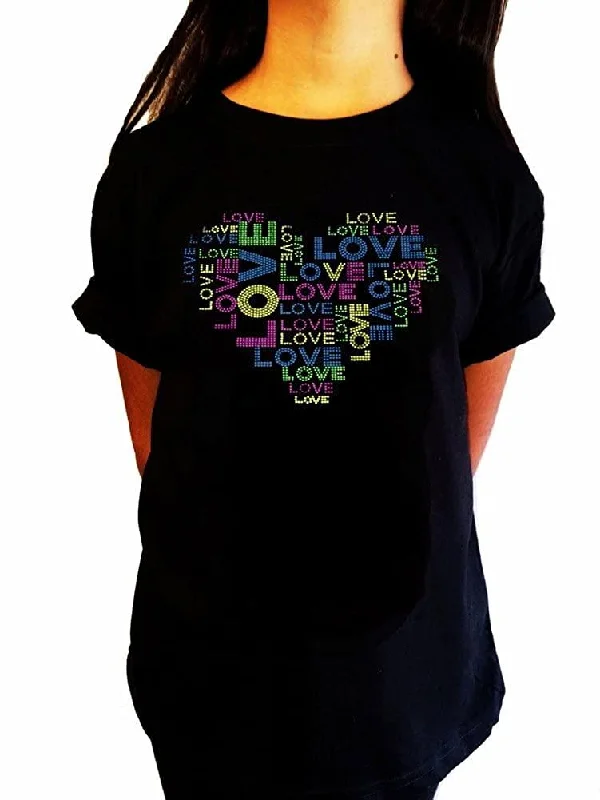 Girls Rhinestuds T-Shirt " Love Heart in Neon Color " Size 3 to 14 Available