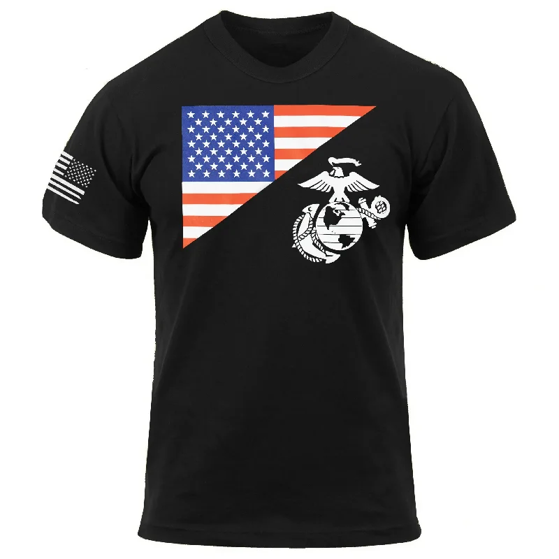 Marines Split Flag & EGA Black Tee with Flag Sleeve