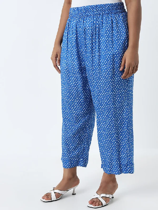 Diza Blue Bandhani Printed High-Rise Cotton Palazzos