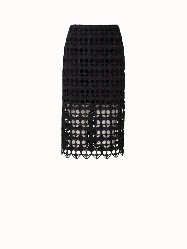 Dot Cut-Out Embroidery Pencil Skirt