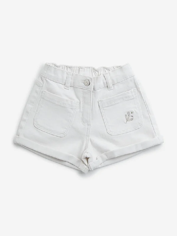 HOP Kids Off-White Mid-Rise Denim Shorts