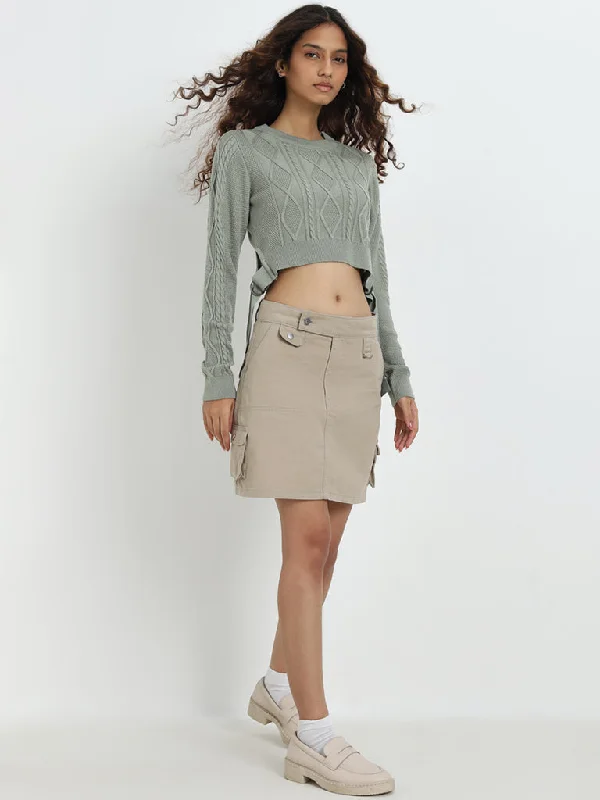 Nuon Beige Mid-Rise Denim Skirt