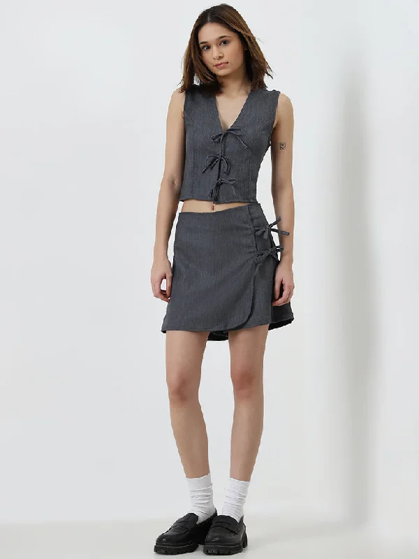 Nuon Grey Bow-Detailed High-Rise Skort