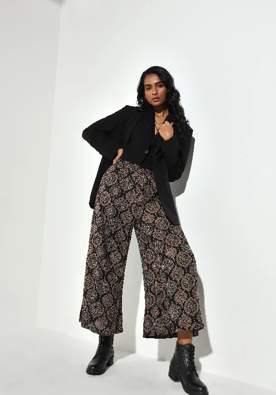 Utsa Black Printed Mid Rise Palazzos