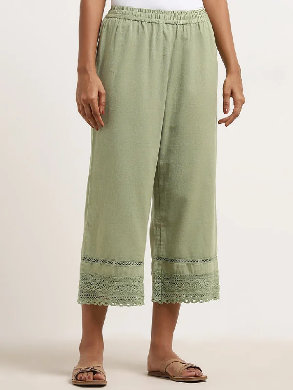 Utsa Sage Crochet-Detailed High-Rise Cotton Blend Palazzos