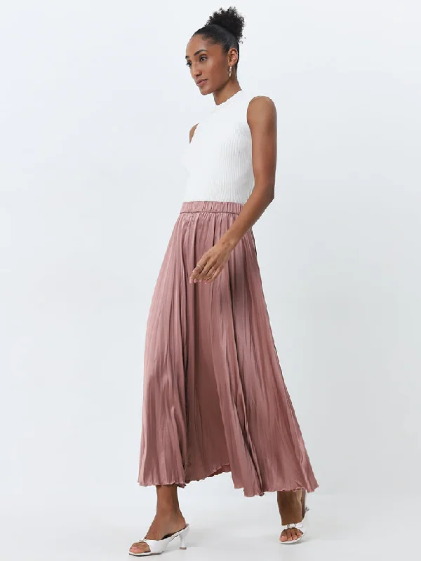 Wardrobe Dusty Pink Pleated High-Rise Skirt