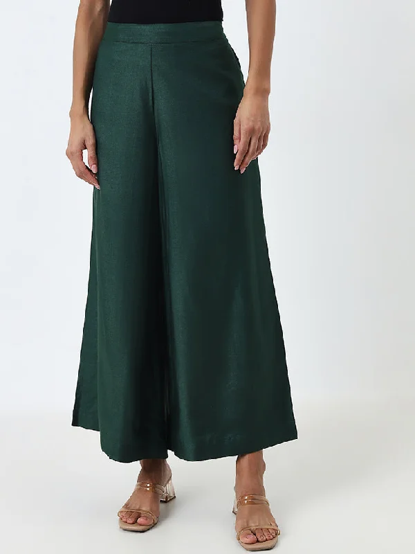 Zuba Dark Green High-Rise Palazzos