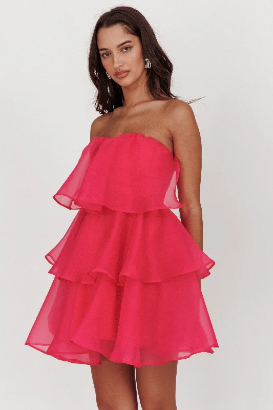 Behati Tiered Layer Mini Dress Hot Pink