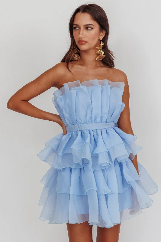 Bon Bon Tiered Chiffon Mini Dress Baby Blue