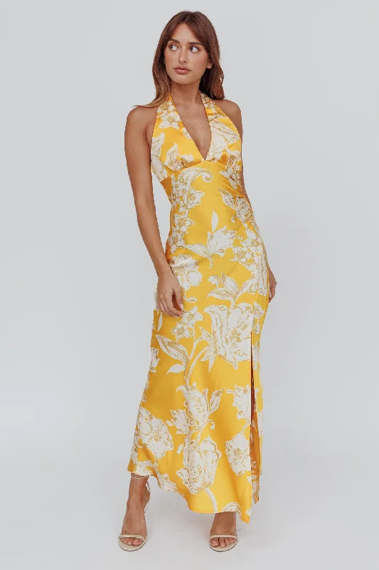 Brighter Days Halterneck Split Midi Dress Sun