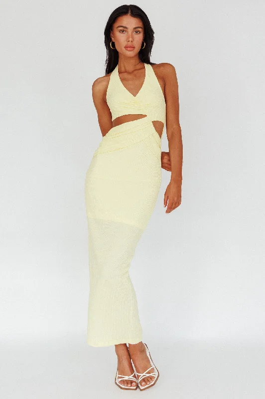 Giulia Cut-out Ribbed Halterneck Midi Dress Butter