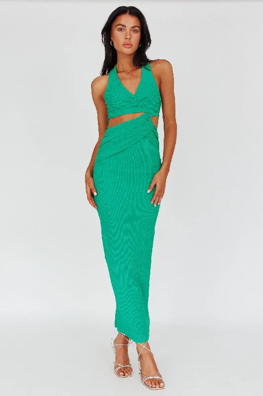 Giulia Cut-out Ribbed Halterneck Midi Dress Green