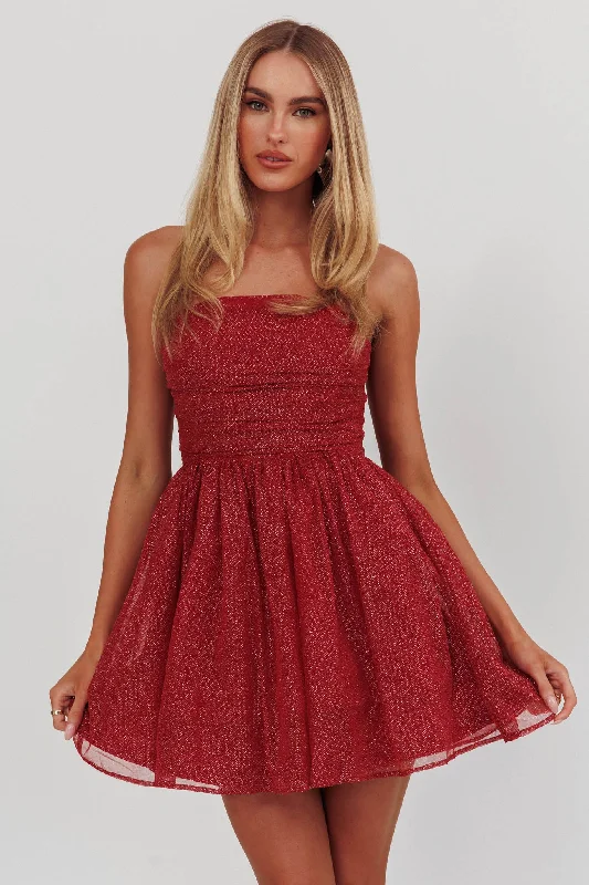 Guilty Pleasure Strapless Glitter Mini Dress Red