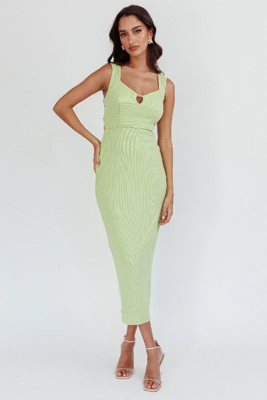 Jennine Lace-Up Back Midi Dress Matcha