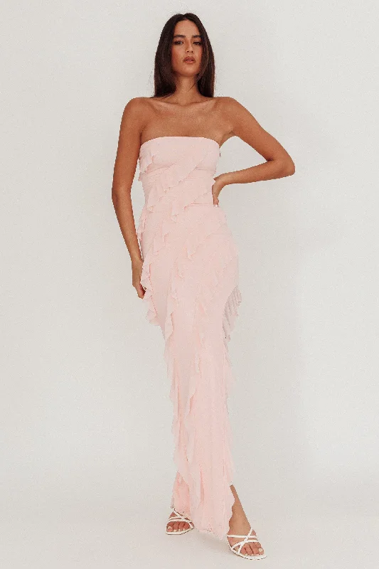 Just Friends Strapless Ruffle Maxi Dress Light Pink