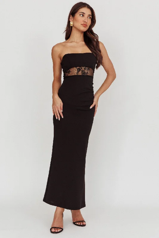 Lilliana Strapless Lace Maxi Dress Black