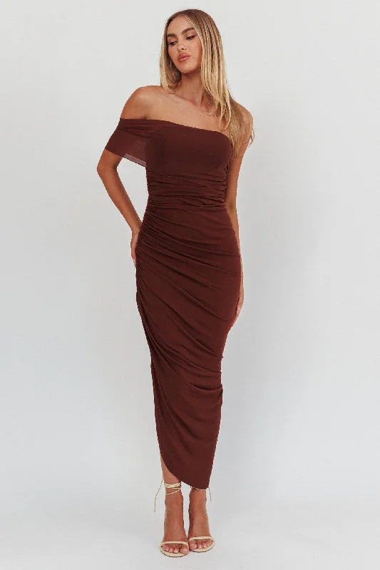 Matches One Shoulder Bodycon Maxi Dress Chocolate