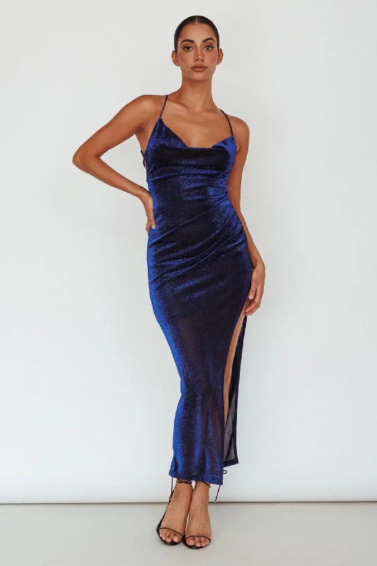 Moonstone Side Split Strappy Back Midi Dress Blue