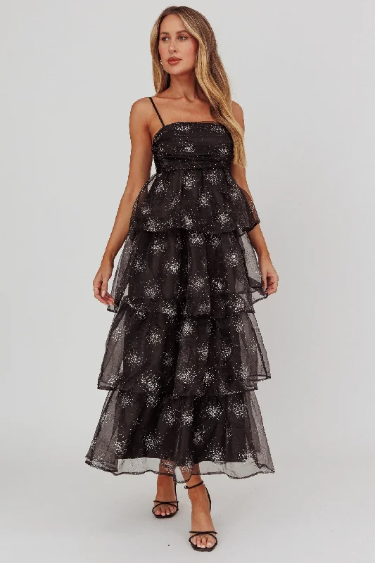 Morina Tiered Maxi Dress Glitter Black