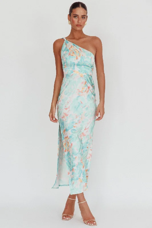 Portland One-Shoulder Maxi Dress Floral Mint