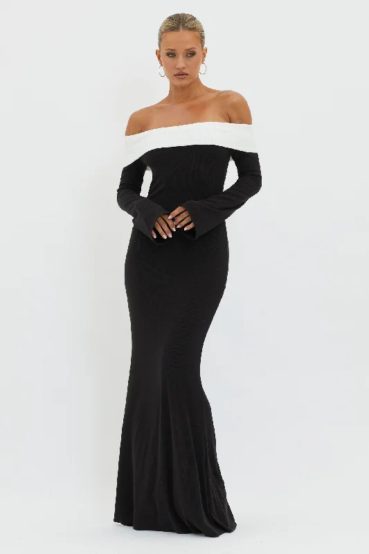 Sabrina Long Sleeve Off-Shoulder Maxi Dress Black