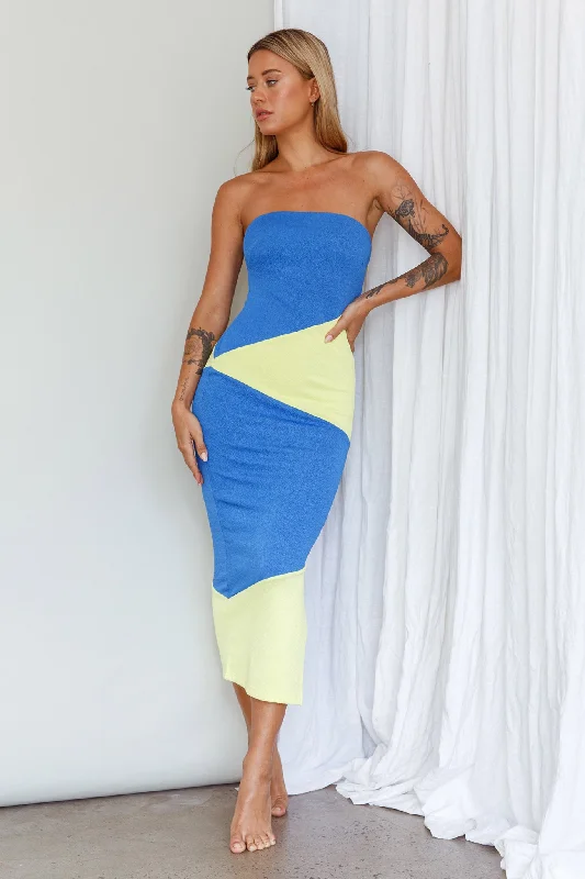 Shondra Crepe Texture Tube Dress Blue