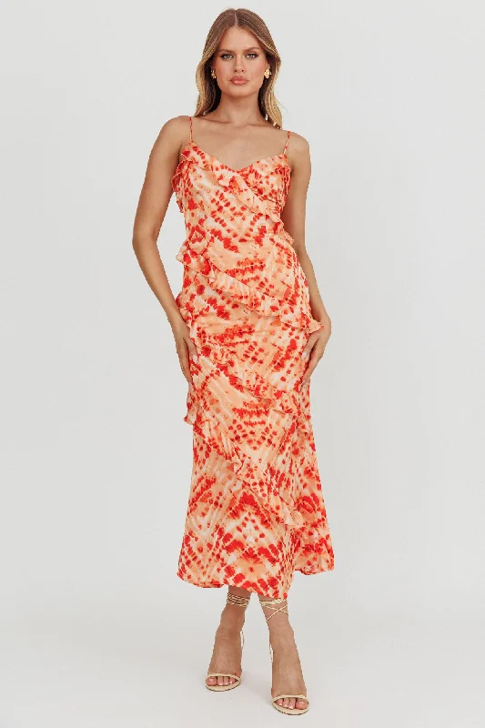 Silvana Frill Trim Midi Dress Orange