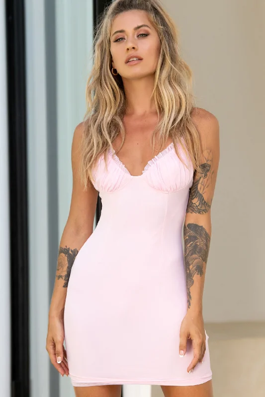 So She Says Molded Bust Cup Mini Dress Baby Pink