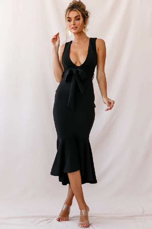 Sorry Not Sorry Wide Strap Flounce Dress Black