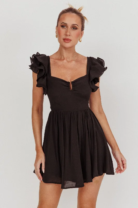 Sunday Dreams Ruffle Strap Mini Dress Black