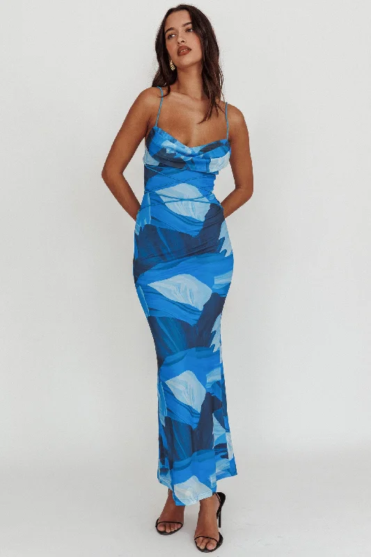 Teava Laced Waist Maxi Dress Abstract Blue