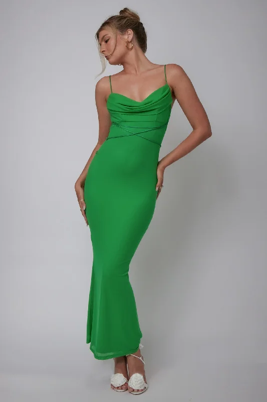 Teava Laced Waist Maxi Dress Green