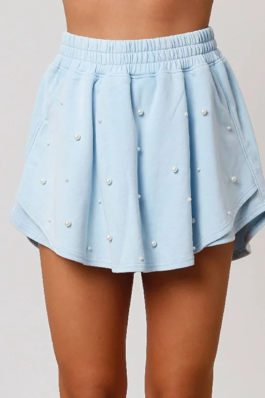 Pearl Embellished Skort In Light Blue