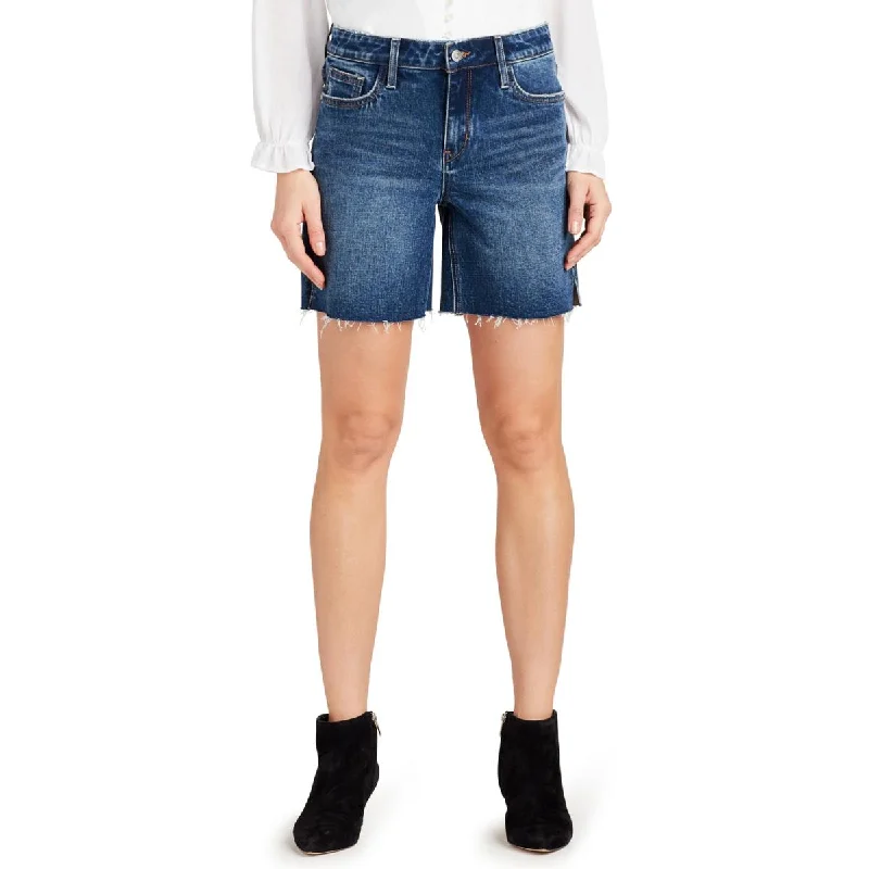 The Derby Womens Raw Hem Medium Wash Bermuda Shorts