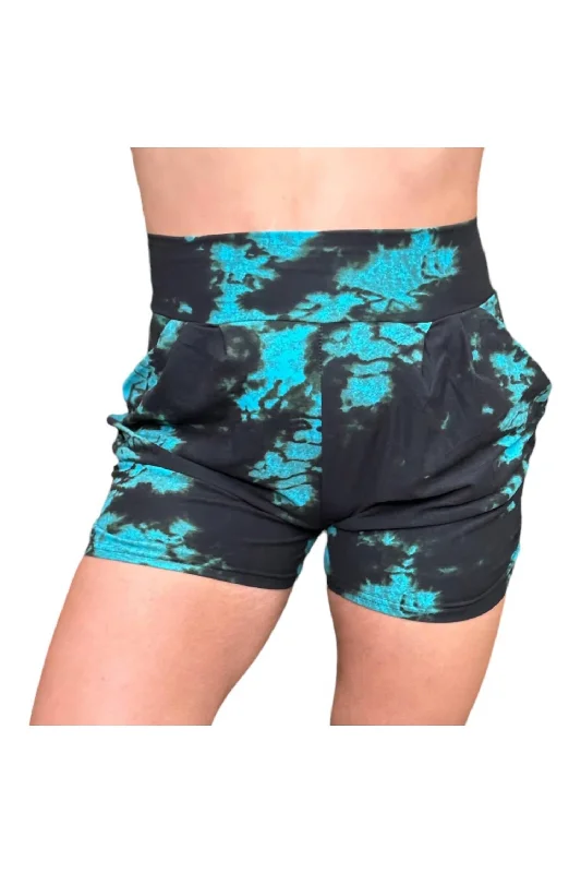 Women's Lounge Shorts With Pockets In Teal Tiedye