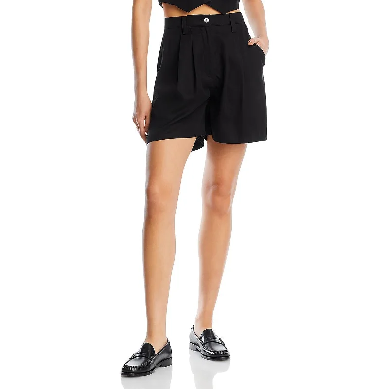 Womens Twill Pleated Casual Shorts