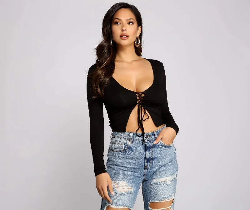 Basic Lace-Up Crop Top