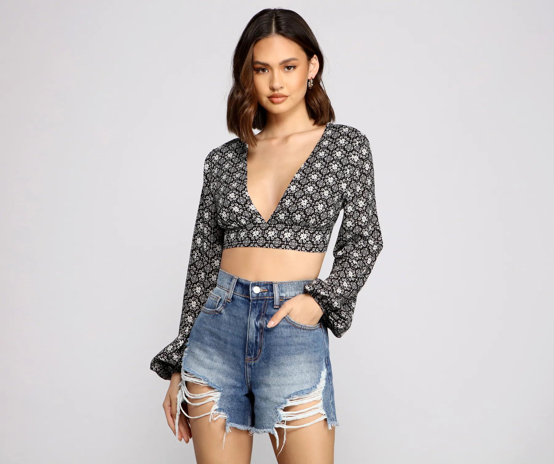 Bohemian Flair Tie-Back Crop Top