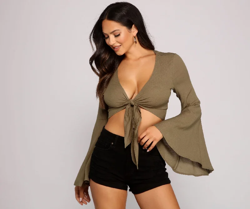 Flared Glamour Tie Front Top