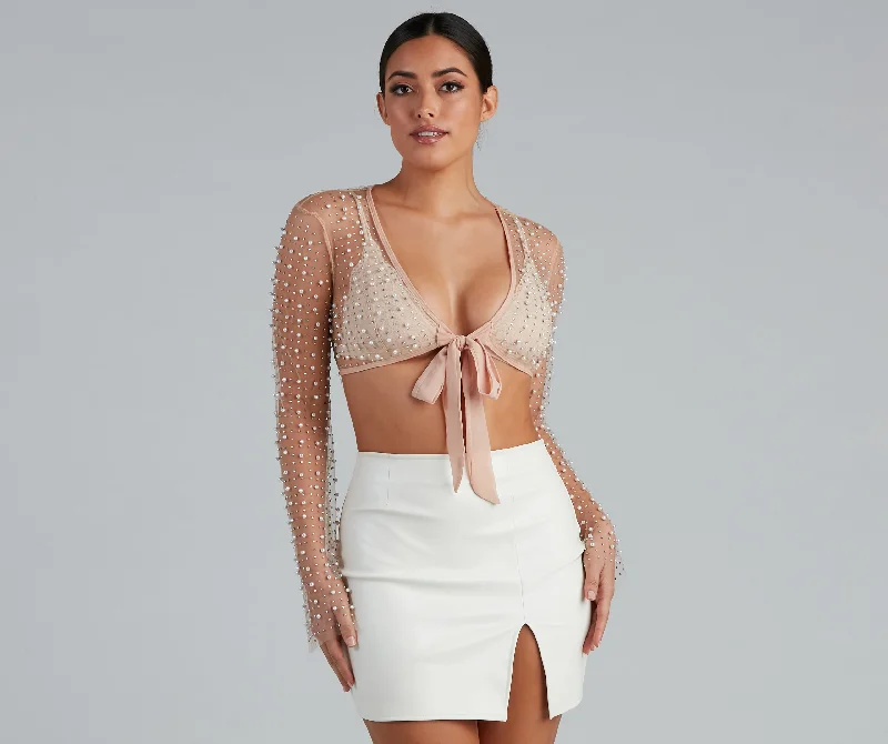 Glowing Glam Pearl Tie Front Top