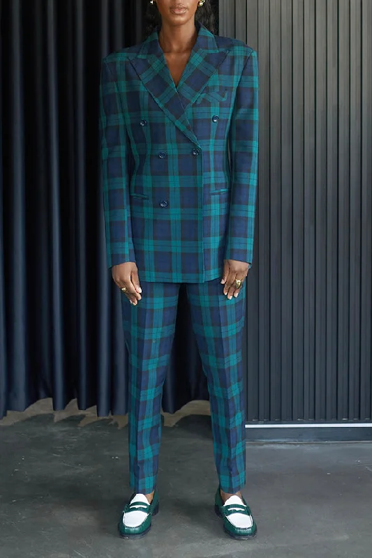 Classic Plaid Peak Collar Blazer & Pants Set