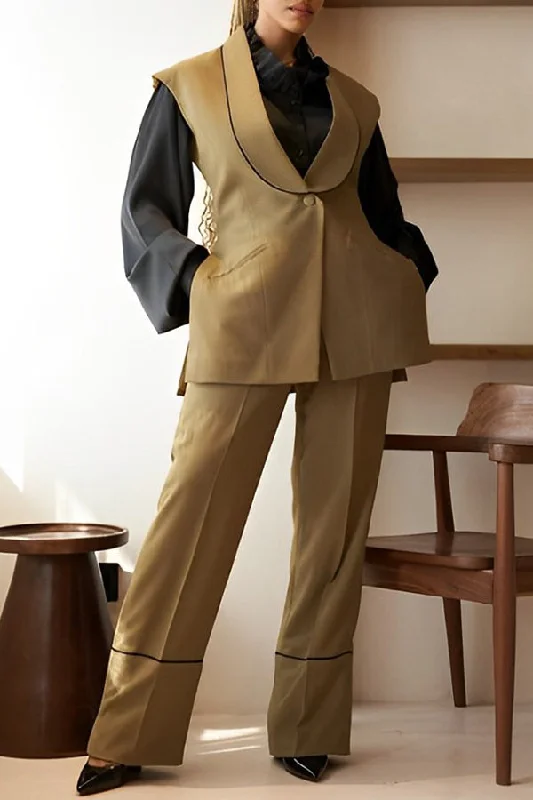 Elegant Shawl Collar Two Tone Vest Coat & Pants Set