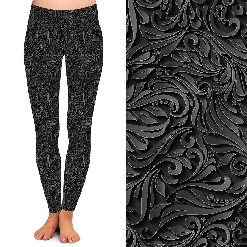 Black Vine Floral Deluxe Leggings