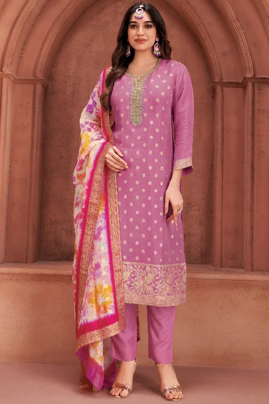 Sassy Pink Banarasi Dola Silk Kurta Pant Set