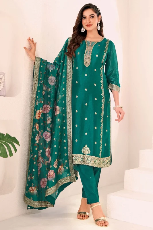 Gentle Teal Banarasi Dola Silk Kurta Pant Set